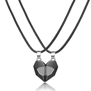 Heart Magnet Necklace Set for Couple - Black‎ w/ Black, Great Gift, Anniversary